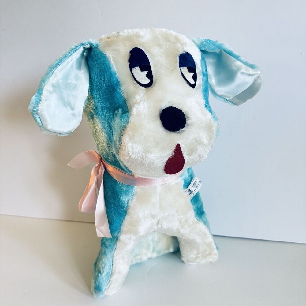 Vtg Plush Dog Blue White Tongue Out Carnival Prize‎ 15" Columbia Toy Products